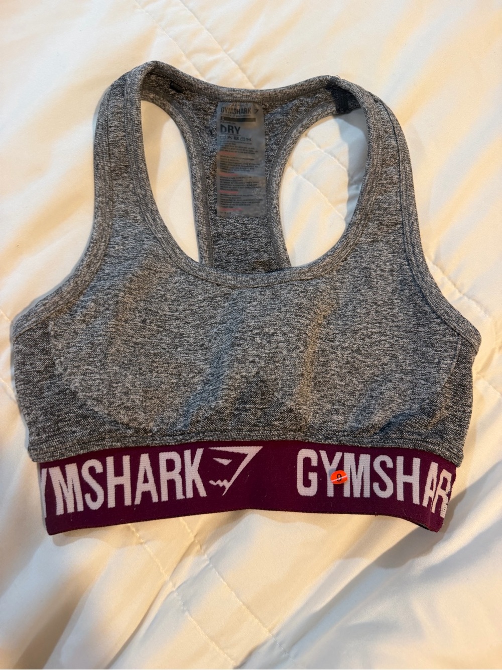 Gymshark Grey Seamless Sports Bra with Maroon Logo Band
